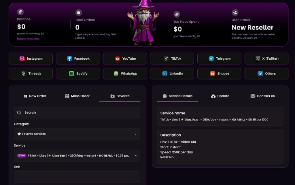 Growfollows dashboard create order preview